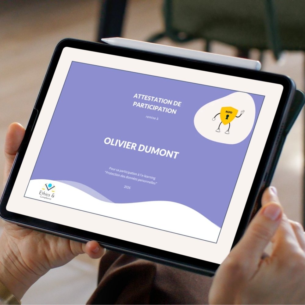 Attestation de participation à la formation RGPD en e-learning sur la protection des données personnelles